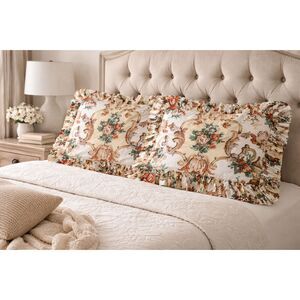 King floral ruffle pillow shams 2 cottage core farmhouse French country bedding